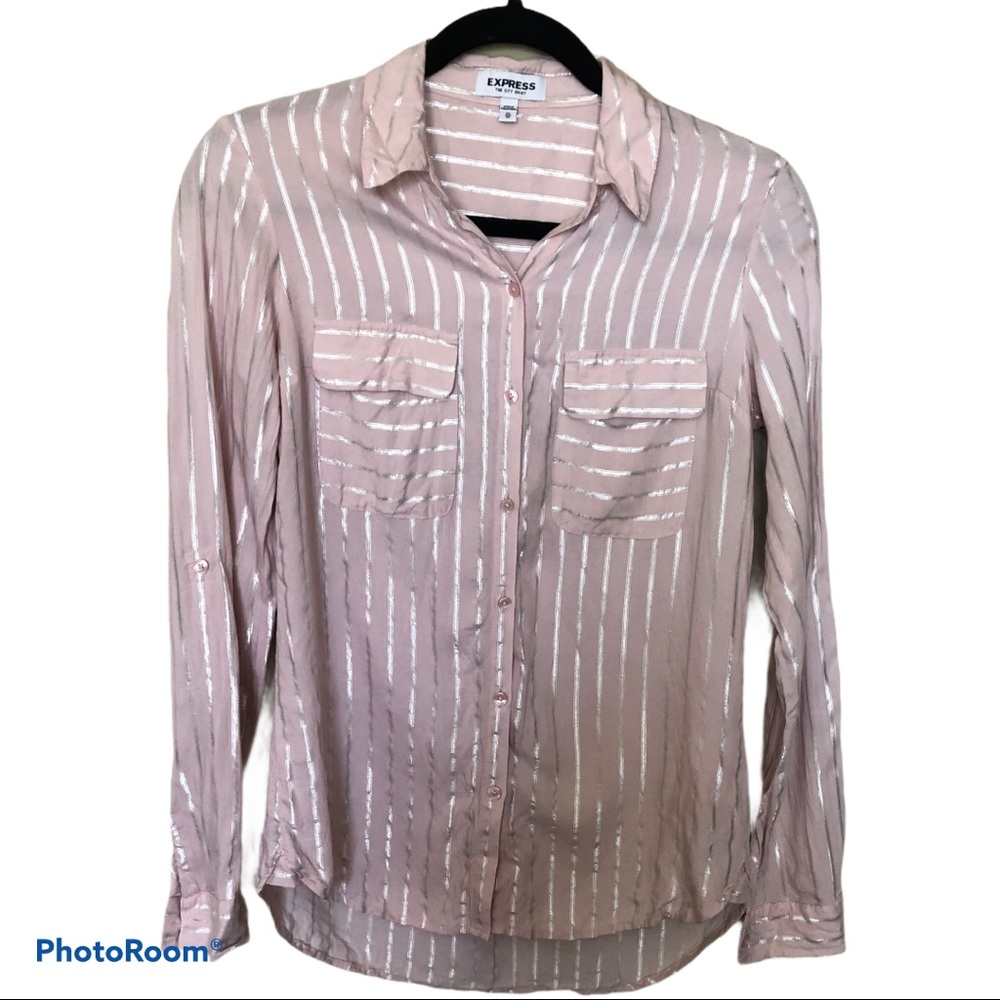 Express the city shirt light pink silver striped